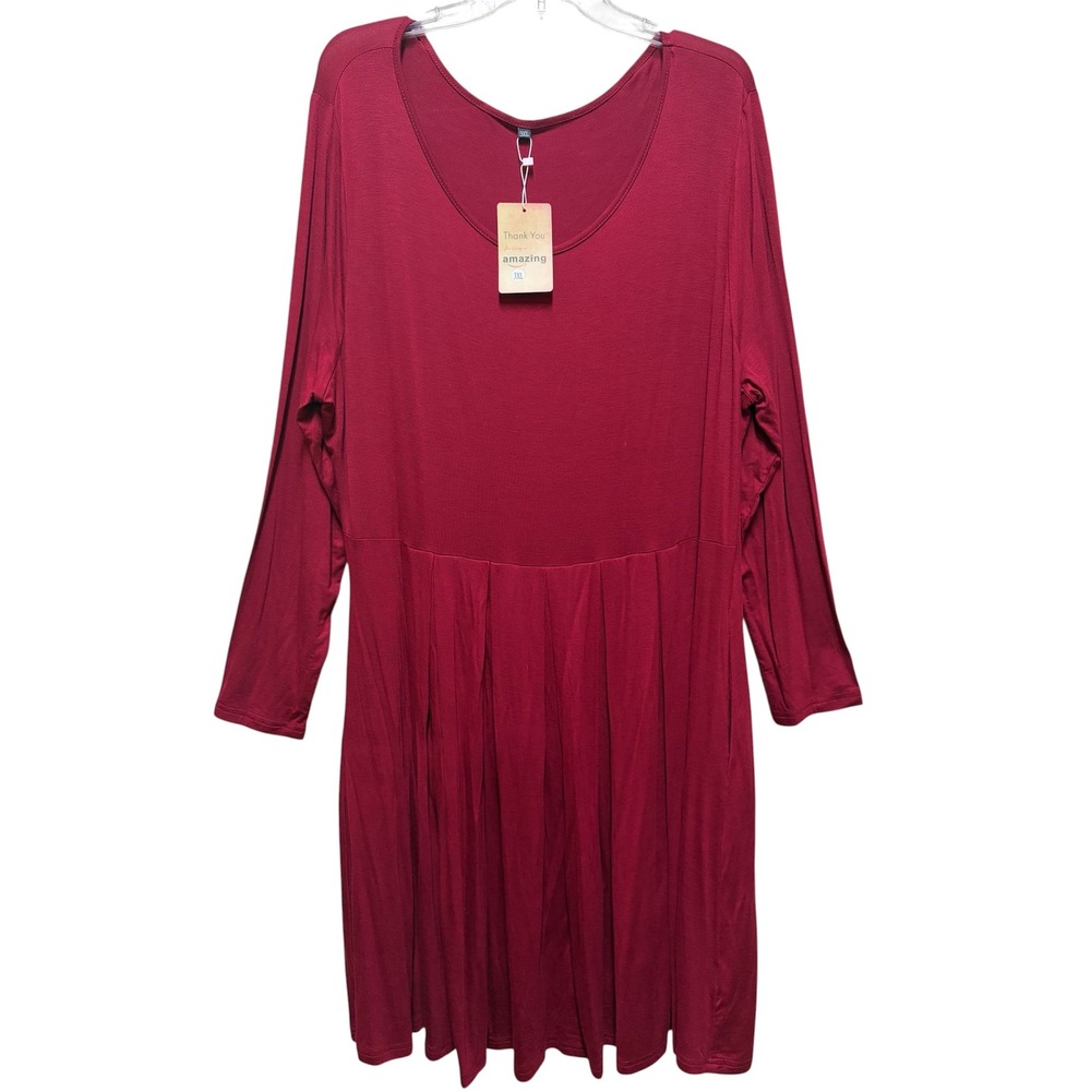 Amazon Essentials Burgundy Red Long Sleeve‎ Pleated Empire Waist Dress 3XL NEW